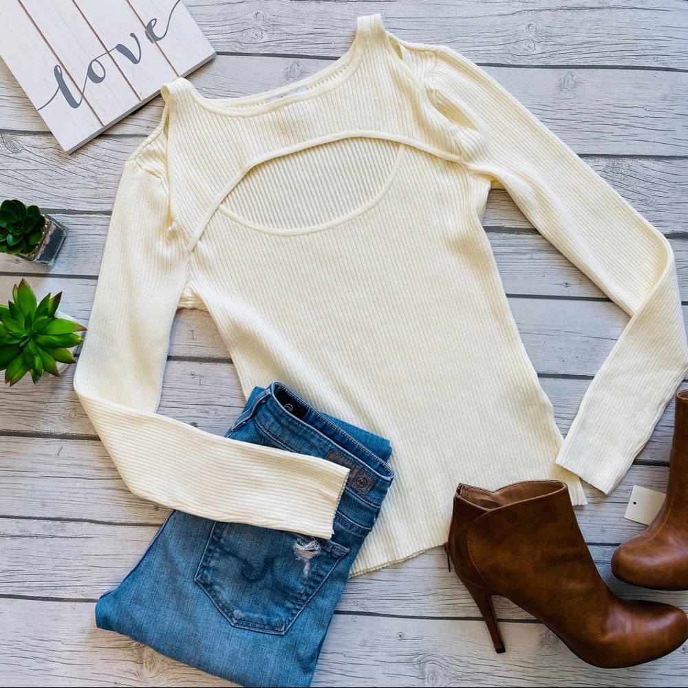 Bar III Cutout Softly Ribbed Knit Sweater NWT